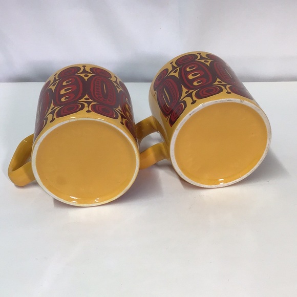 Vintage Retro 70s Style Yellow and Red Ceramic Mugs pair Made in England - Picture 3 of 6